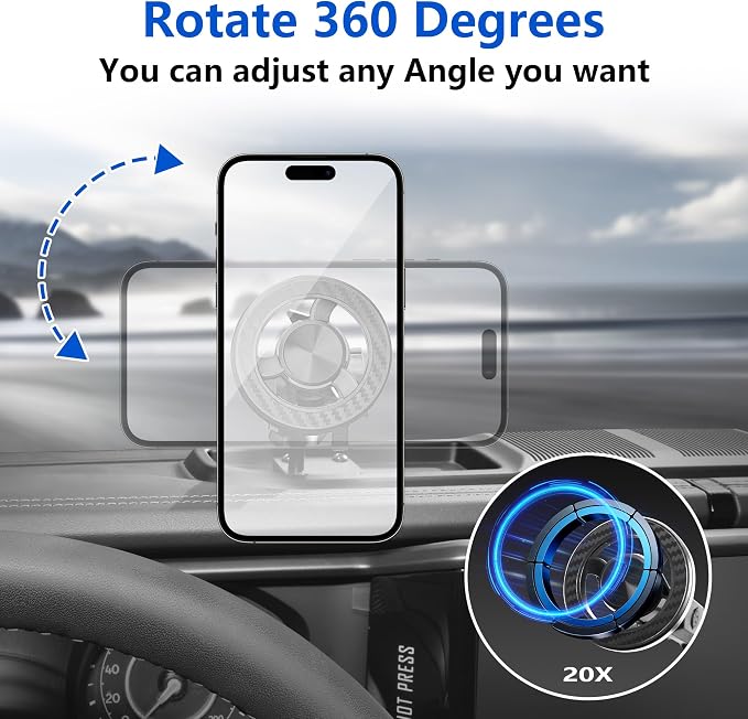 Phone Mount for 2024 2025 2026 Jeep Wrangler, Dashboard Phone Holder Dash Mount for New Jeep Wrangler JL JLU 4XE Jeep Gladiator JT Accessories, Magsafe Phone Mount Fit 12.3" Screen
