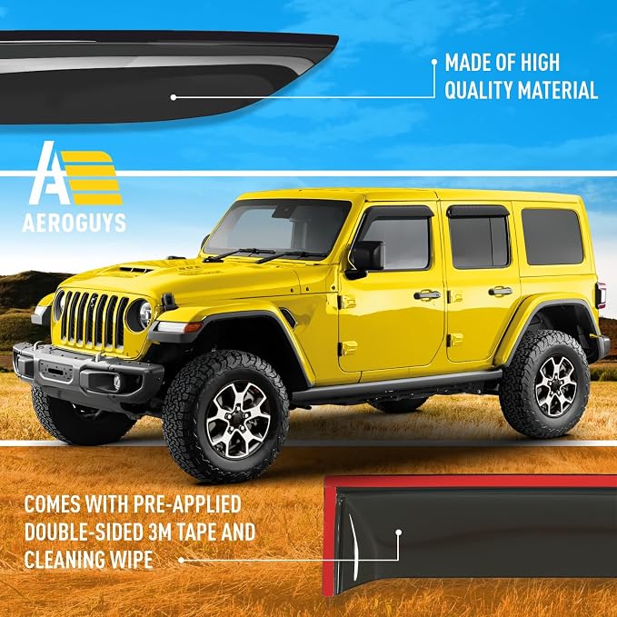 Extra Durable Window Deflectors Tape-On Window Visors Rain Guards Fit for Jeep Wrangler JL 2018-2026, Sun Visors, Wind Vent for Shades, Exterior Car Accessories - 4pcs. AG0085