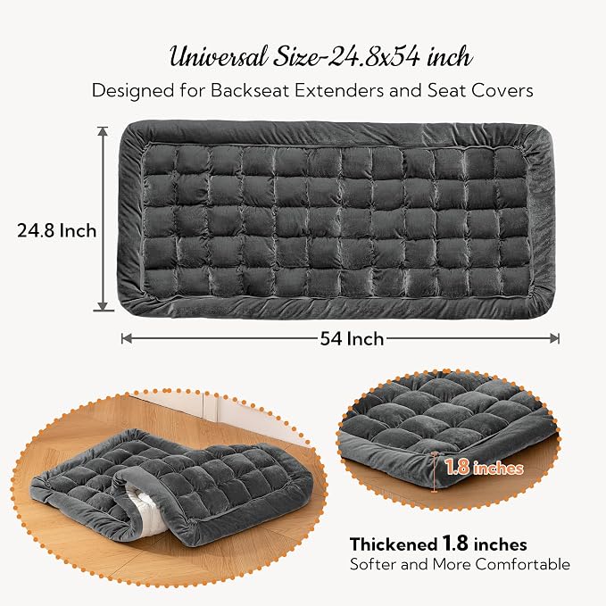 Dog Bed for Car Back Seat Soft Plush Backseat Pet Bed Mat Non-Slip Travel Pet Mat, Fuzzy Plaid Dog Seat Cover, Fit for Backseat Extenders and Trucks SUVs (Glossy-Dark Gray, 54" x 24.8")
