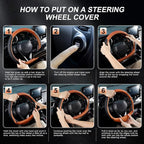 D Shaped Steering Wheel Cover for 14.5-15 inch Flat Bottom Wheels, Breathable Perforated Microfiber Leather, Anti-Slip Grip, Universal Fit for Cars & SUVs, Black and Orange