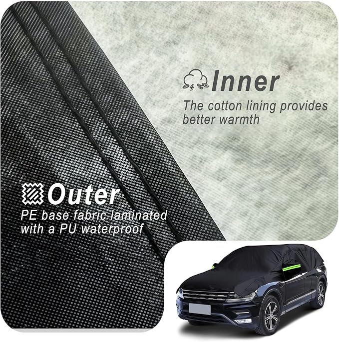 Half Car Cover Waterproof All Weather, Sunproof Windshield Cover for Ice and Snow Top with Reflective Straps, Front Rear Window Hail Protector for SUV (YL)