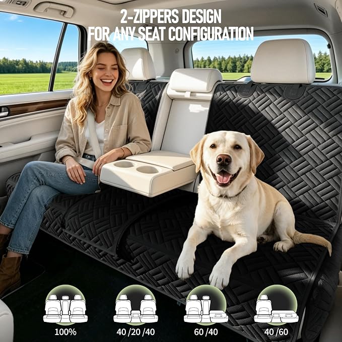 Dog Car Seat Cover for Back Seat, Waterproof 600D Oxford Protector for Travel and Daily Use, Non Slip Scratch Resistant Bench Cover, Easy to Clean, Fits Compact Cars/SUVs, 52 Inch