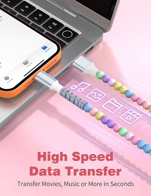 USB A to USB C Cable 2Pack 6FT,Beaded Phone Charger Cord for iPhone 17 16 Pro Max 17e 15 Car play,Type C Cute Car Charger Charging Cord for iPad 10 11th A16/Samsung S26 S25 S24 S23/Android Girls Women
