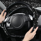 2PCS Bling Diamond Segmented Steering Wheel Cover with Crystal Rhinestones, Wheel Protector Non-Slip Cute Car Accessories Universal Fit D-Shape O-Shape 14.5" to 16" for Women, Black Diamond