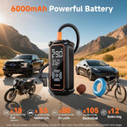 Tire Inflator Portable Air Compressor, Lightning-Fast Inflation, Dual Power - 6000mAh & 12V DC, Cordless Air Pump for Car Tires, Bikes, Motorcycle, Balls with LED & Digital Pressure Gauge