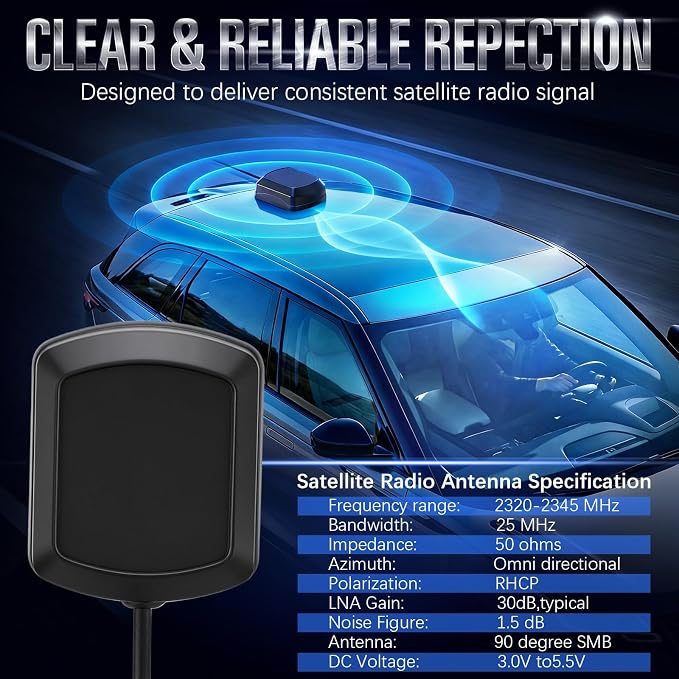 23FT Satellite Radio Antenna Compatible with Sirius XM, Magnetic Mount, SMB Connector 2320-2345MHz, for Car Receivers, Includes Trim Removal Tool