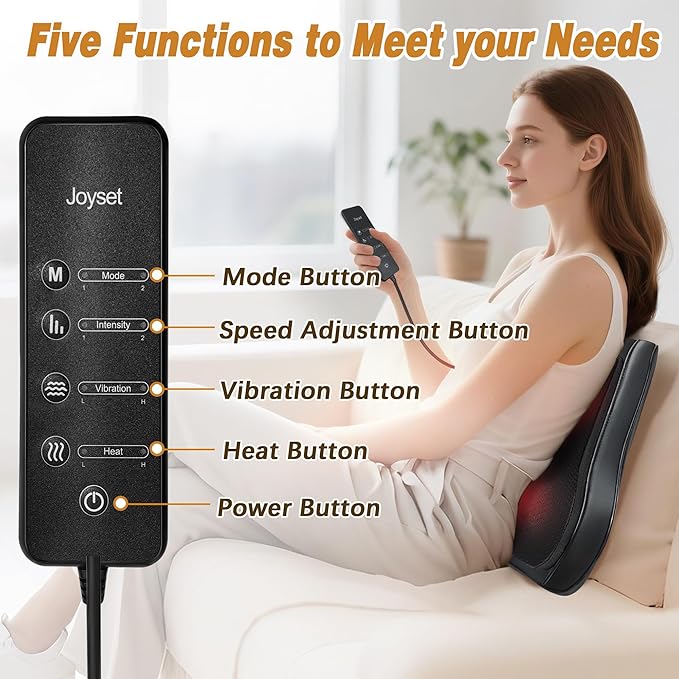 Back Massager with Heat, Shiatsu Chair Cushion for Lower Back | Upper & Lower Back 2-Level Heat, 16 Nodes Bidirectional Deep Kneading, Removable Washable Cover, Universal Fit for Mom, Dad