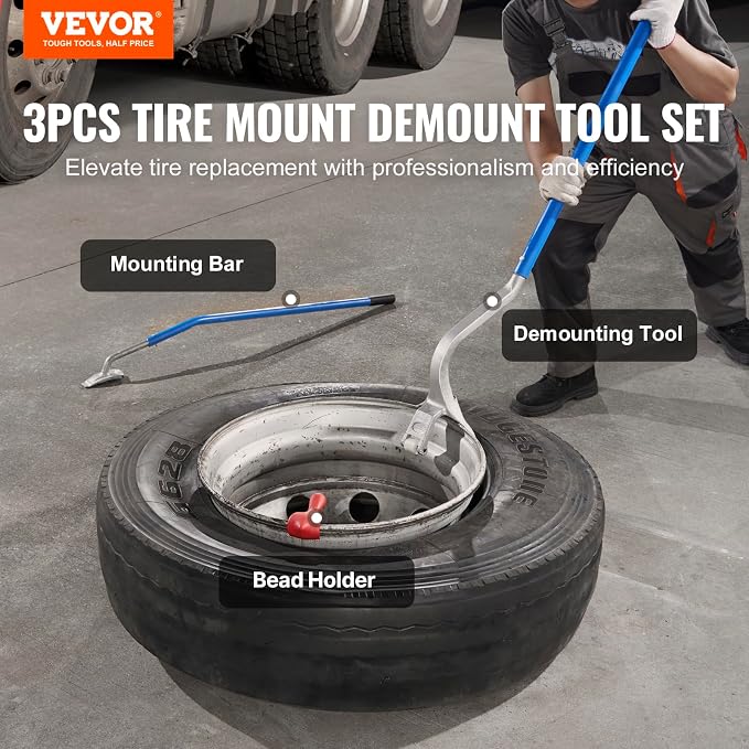 Tire Mount Demount Tool 22.5" to 24.5" Tire Changer Steel Bead Breaker Extra Bead Holder Tubeless Truck Manual Tire Changing Tools for Car Repairing(Blue)