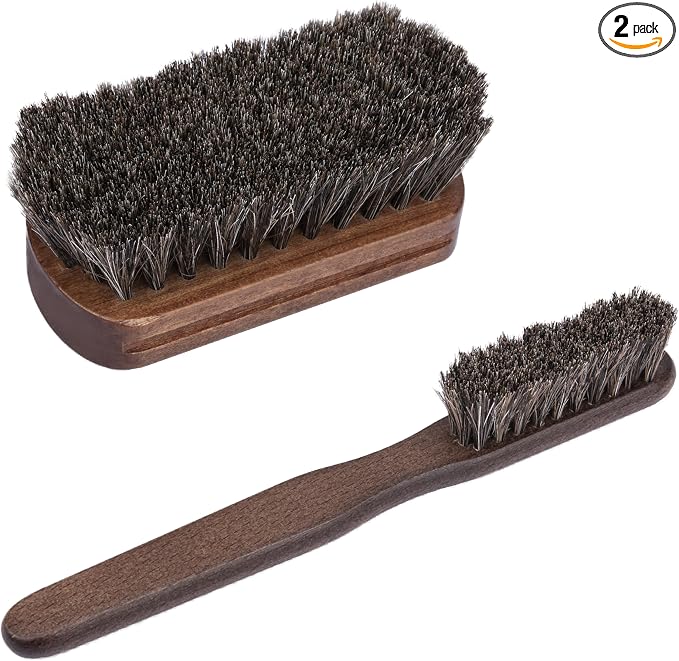 2 PCS Leather Brush Car Detailing, Horse Hair Brush, Car Cleaning Supplies, Car Interior Brush, Carpet Brush for Car Detailing, for Car Accessories Interior, Carpet, Upholstery, Furniture and Shoes