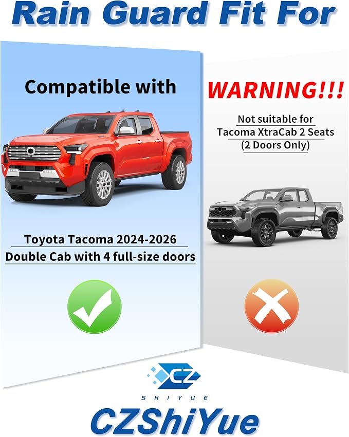 In-Channel Window Rain Guards Fit for Toyota Tacoma Double Cab 2024 2025 2026 with 4 Full-Size Doors Rain Guard Extra Durable Window Deflectors Truck Window Vent Visors Shades Car Accessories