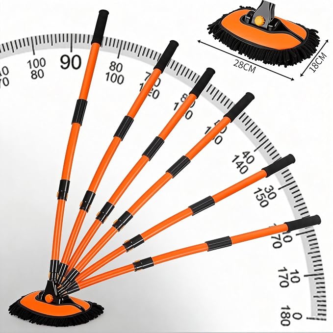 57'' Car Wash Brush with Long Handle Chenille Microfiber Car Wash Kit Mitt Retractable Bent Pole Car Wash Mop for Cars RV Truck Boat (Orange-2)