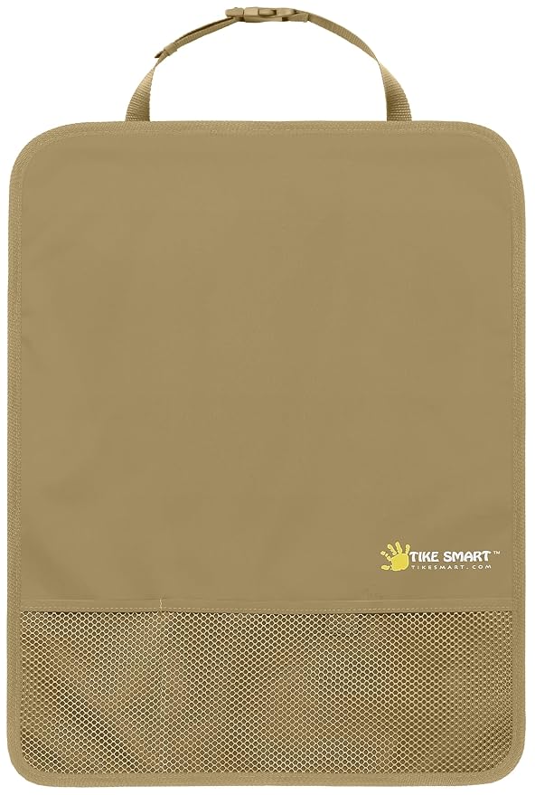Luxury Clean-Edge Kick Mat w/Mesh Pocket - Seat Back Protector and Seat Cover with Invisible Strap and Stiff Edging - Light Tan/Light Beige (1 Mat)