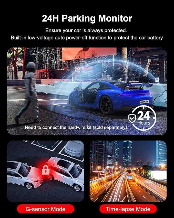 4K Dash Cam Front and Rear, 3.16” IPS Touch Screen, 64GB Card Included, Dual Dash Camera for Cars, Built-in GPS Wi-Fi, UHD 2160P Night Vision, WDR, 24H Parking Monitor (J6)