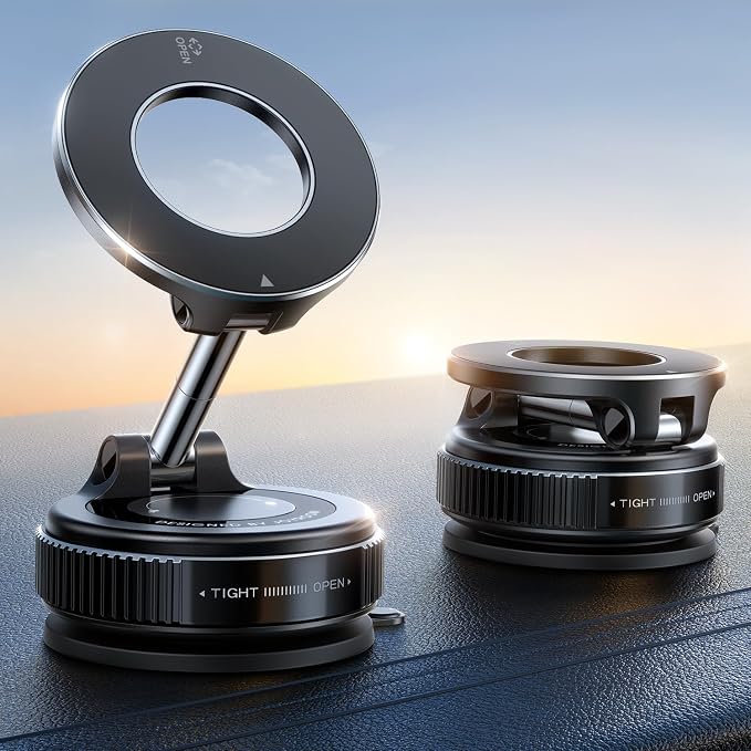 Vacuum Magnetic Phone Holder for Car, Strongest Suction Cup Phone Mount, 360° Adjustable Magsafe Car Mount, Foldable Car Phone Holder for iPhone 17 Pro Max 16 15 14 13 12 Plus/Android