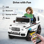Licensed Mercedes-Benz G63 Car for Kids, 12V 7AH Ride on Car w/Parent Remote Control, LED Headlights, Music Player & Horn, Soft Start, Low Battery Prompt, Kids Electric Car (Ivory White)