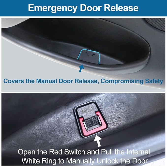 Door Side Pocket Storage Box Insert Tray for Tesla Model Y Juniper 4PCS 2026 2025 Door Pocket Liner with Emergency Release Access for Model Y Juniper Accessories Full-Cover TPE (Juniper-upgrade)