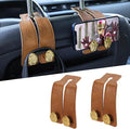 2PCS Leather Car Seat Hooks for Headrest, Vehicle Hanger Storage Organizer Universal for Handbag Purse, Car Accessories Gift (Brown-Gold)
