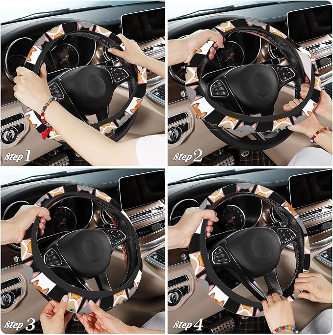 Cartoon Lovely Cats Steering Wheel Covers Universal 15 Inch Car Wheel Cover,Anti-Slip Breathable Car Accessories Protector Fit for Trucks,Sedans,SUVs,Vans