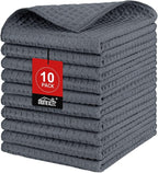 Waffle Weave Microfiber Towel, 10 Pack Lint Free Cleaning Rags, 12 x 12 Inches Barista Towels, Reusable Microfiber Cleaning Cloth for Household, Kitchen, Glass and Window, Grey