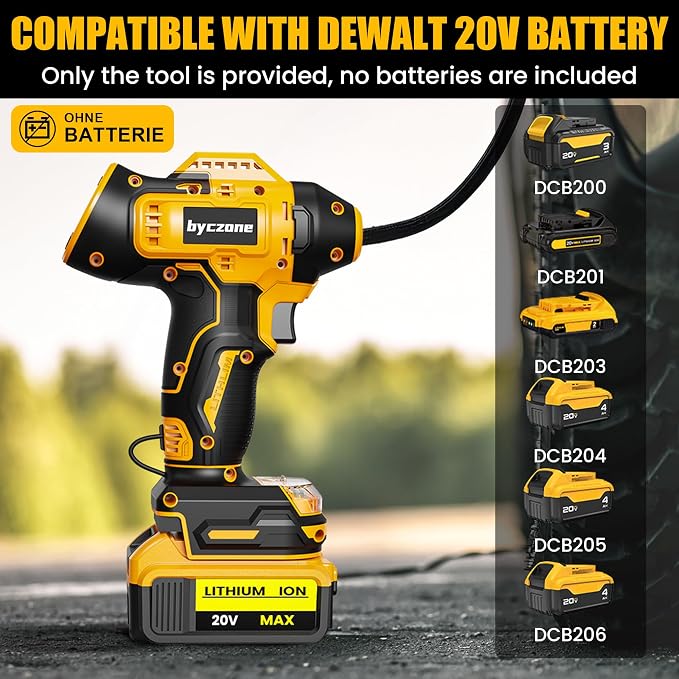 Tire Inflator Compatible with Dewalt 20V Max Battery, 160 PSI Cordless Air Compressor With LCD Digital Pressure Gauge for Car, Bike, Sport Ball (No Battery)