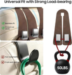 Car Headrest Hooks, Premium Suede with Metal Car Seat Back Storage Hooks for Handbag Coats Umbrella Backpack - 4 Pack, Brown