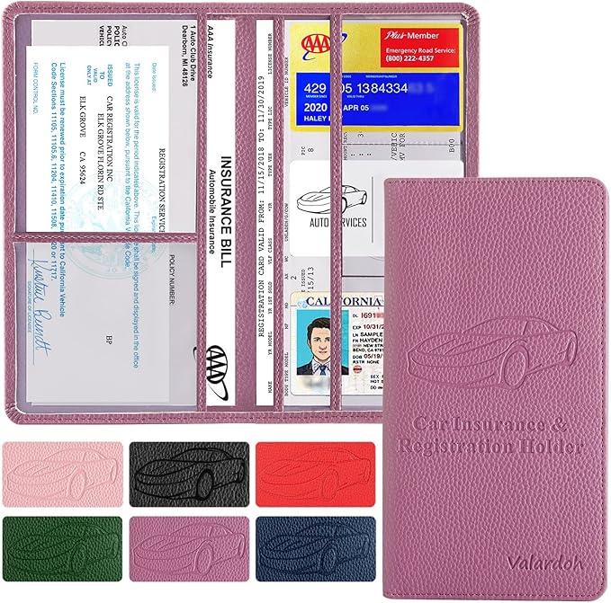 Premium Car Registration and Insurance Card Holder, Car Document Holder for Cards, Driver License & other Essential Documents (Purple)