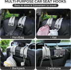 Leather Car Purse Hook for Headrest, 4 Pack, White-Black | Twin Hooks Headrest Hangers, 2/4 Pack, No-Slip, Scratch-Proof, Holds Purses, Backpacks, Grocery Bags, Car Organizer Gift