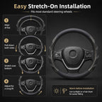 Sport Leather Steering Wheel Cover 14 1/2 inch to 15 inch Universal, Padded Soft Grip Breathable for Car Truck SUV Jeep, Anti Slip Odorless Carbon Fiber Black