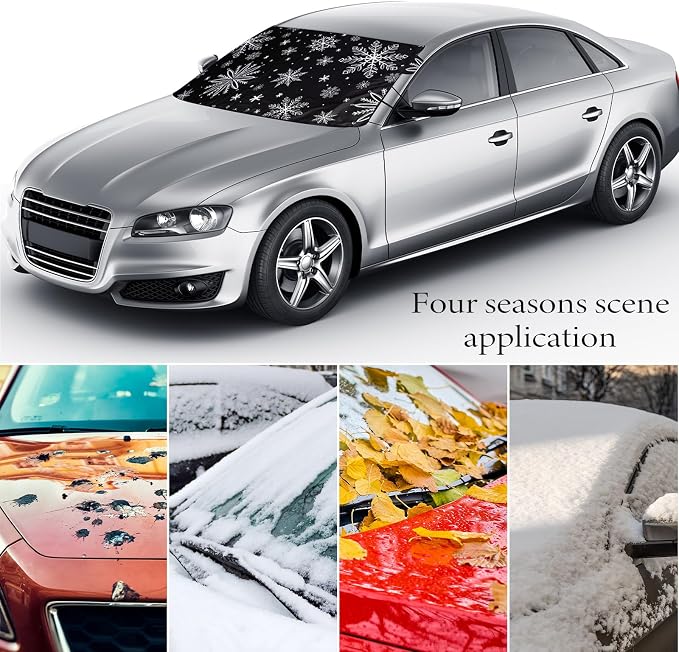 2 Pcs Windshield Cover for Ice and Snow 210T Silver Coated Waterproof Frost Cover 69 x 42 Inches All Seasons Windshield Protector with Elastic Straps Snowflake Winter Car Accessories for Cars