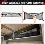 2 Pcs Universal Elastic Mesh Netting Car Pouch for Trunk RV Boats Home Cargo Storage with Screws and Hooks (23.6'' x 9.8'')