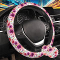 Watercolor Peony Floral Steering Wheel Cover for Women, Anti-Slip Car Steering Wheel Cover with 2 Pcs Cup Holders Neoprene Breathable Car Accessories Universal 15 Inch Auto Interior Decor