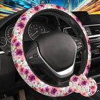 Watercolor Peony Floral Steering Wheel Cover for Women, Anti-Slip Car Steering Wheel Cover with 2 Pcs Cup Holders Neoprene Breathable Car Accessories Universal 15 Inch Auto Interior Decor