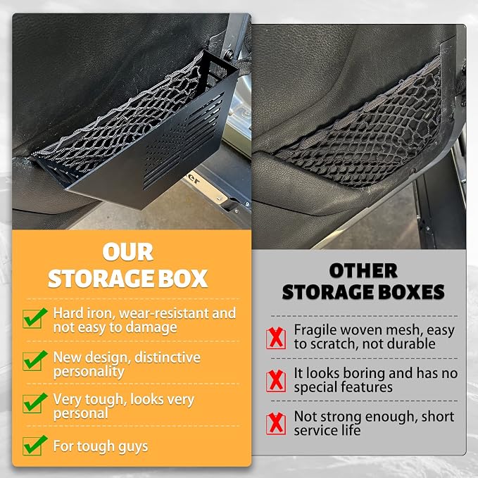 MAIKER Metal Front Door Storage Box, Door Side Insert Organizer Box Pockets for 2007-2018 Jeep Wrangler JK JKU 2/4 Door 2pcs(Black)