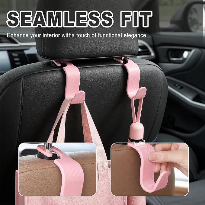 Car Seat Hooks for Headrest 4 Pack, Car Seat Back Storage Hook, Universal Vehicle Headrest Hanger for Purse, Handbag, Coat, Umbrella, Grocery Bags, Practical Interior Accessories
