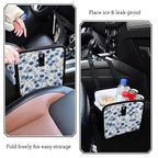 Car Trash Can Organizer Bin with Adjustable Strap for Back Front Seat Console Waterproof Leakproof Collapsible Portable 8.66 Inch Chinese Blue White Cornflower