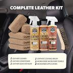 Leather Cleaner and Conditioner Detailing Kit - Leather Care Kit For Natural, Synthetic, Faux, Pleather, and More for Car Interiors, Apparel, Furniture, Boots & Accessories - 9 Items