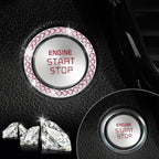 2 PCS Crystal Rhinestone Car Engine Start Stop Decoration, Ring Bling Car Interior Accessories for Women, Push to Start Button Cover Sticker, Automotive Decals, Pink
