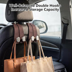 Car Seat Headrest Hooks for Purses & Shopping Bags, 2 Pack Suede Car Purse Hook, Double Hooks Secure Bags While Driving, Elegant & Durable, Simple to Install, Fits Handbags, Grocery Bags, Bottles.