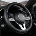 Nappa Leather Steering Wheel Cover, Universal 14.5–15 Inch Non-Slip Breathable Steering Wheel Cover for Car Interior Accessories, Black