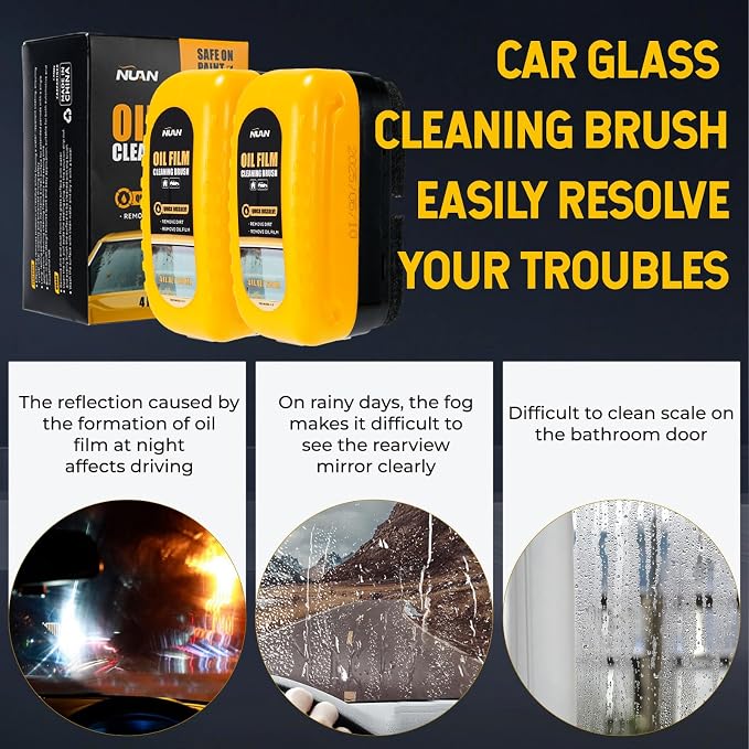Oil Film Cleaning Brush for Car Windows, 2PCS Clear Vision Car Glass Cleaner with Anti-Rain Coating for Auto Windows and Windshields Improving Clarity, 8 fl oz / 240 mL