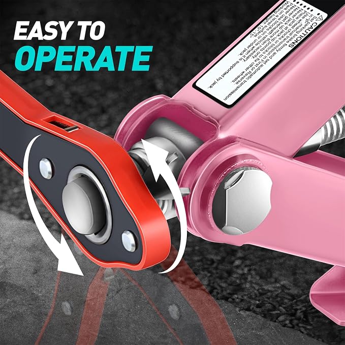 Scissor Jack for Car - 1.5 Ton (3,306 lbs) Car Jack Kit with Labor-Saving Ratchet Wrench for Cars, SUV, Sedans, 4'' - 15.2'' Lifting Range, Pink, TOOLS-00282-PK