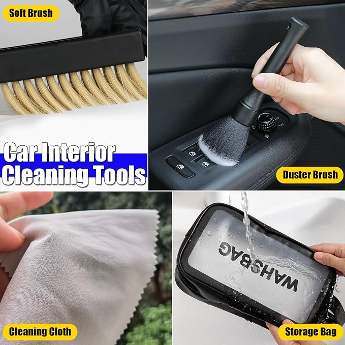 9PCS Interior Cleaner Kit for Tesla Model Y/3/S/X Accessories | Foam Seat Cleaner Safe for Tesla Black & White Vegan Leather, Car Detailing Kit with Screen Cleaner, Plastic Restorer