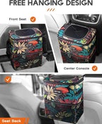 Car Trash Can with Lid and Storage Pockets - 100% Leak-Proof Organizer, Waterproof Garbage Can, Multipurpose Trash Bin for Car, 2 Gallons, Autumn Leaves