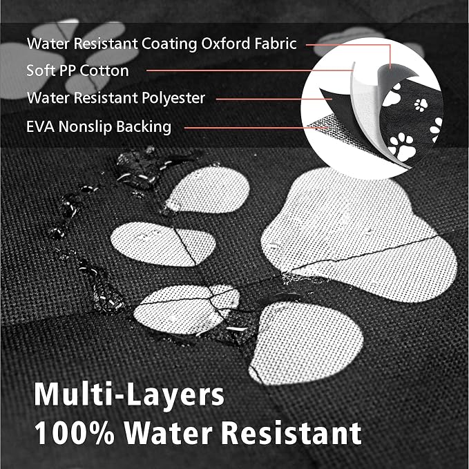 SUV Cargo Liner for Dogs, Water Resistant Pet Cargo Cover Dog Seat Cover Mat for SUVs Sedans Vans with Bumper Flap Protector, Non-Slip, Large Size Universal Fit, Paw Print