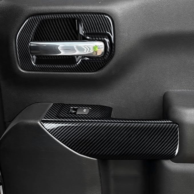 4PCS Car ABS Carbon Fiber Inner Door Handrail Handle Cover Interior Trim Decal for 2019-2025 Chevy Silverado | for 2019-2021 GMC Sierra 1500 2500 3500 HD Accessories （Double Cab, Style B）