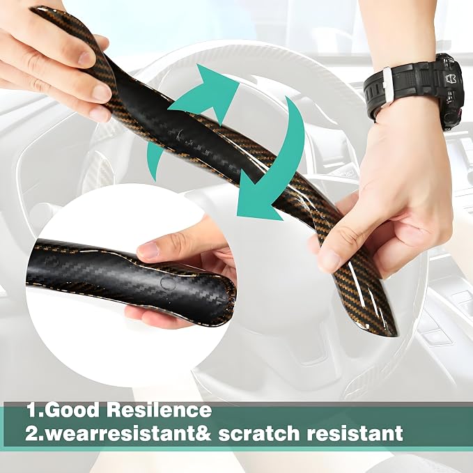3PCS Carbon Fiber Steering Wheel Cover-Segmented Clip-On Design Anti-Slip & Scratch Resistant Universal Fit 14.5"-16" for Cars/Truck/SUV Great Gift for Men & Women
