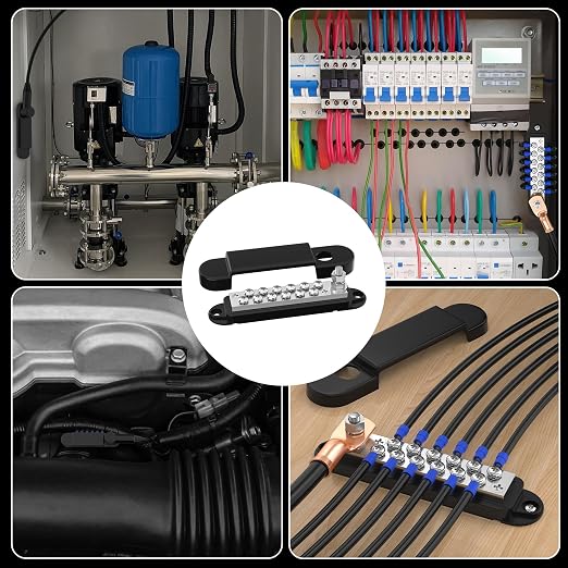 Marine Bus Bar 12V 150A Power Distribution Block 1/4" Stud & 12 x #8 Terminal Screws 12 Volt DC Ground Battery Bus Bar for Boat Automotive Solar