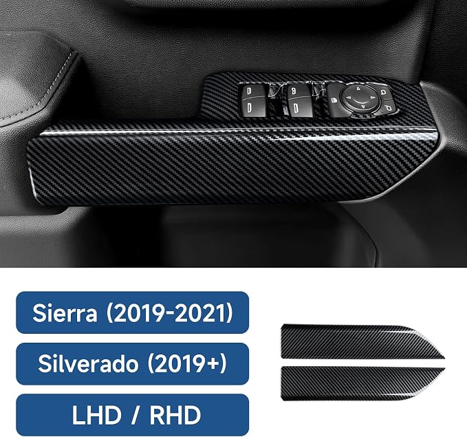 2PCS Car ABS Carbon Fiber Front Inner Door Handrail Handle Sticker Cover Interior Trim Decal for 2019-2025 Chevy Silverado | for GMC Sierra 1500 2500 3500 HD 2019-2021 Accessories