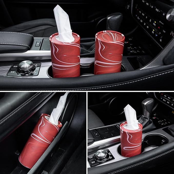 Car Tissue Holder, 4 Pack Car Cup Holder Facial Tissues with Travel Tissue Bag, Quick and Convenient Flower Combination Car Tissue Box(4 Canisters/200 Tissues) Red