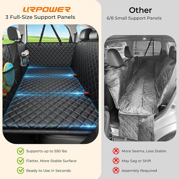 2026 Upgraded Back Seat Extender for Dogs - Large Hard Bottom Dog Car Seat Cover Holds 550lbs, Waterproof Dog Hammock Pet Bed with High-Density Foam Non-Slip Backseat Protector